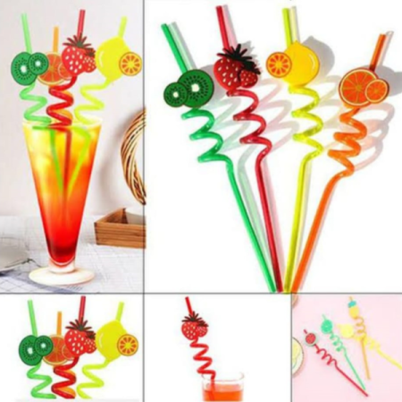 Straws with Cute Charms, Fruit Drinking Straw,Reusable straws for kids , for birthday party Pack of 4